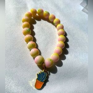 1377 - Natural stone larger beads bracelet with house plant Cottagecore